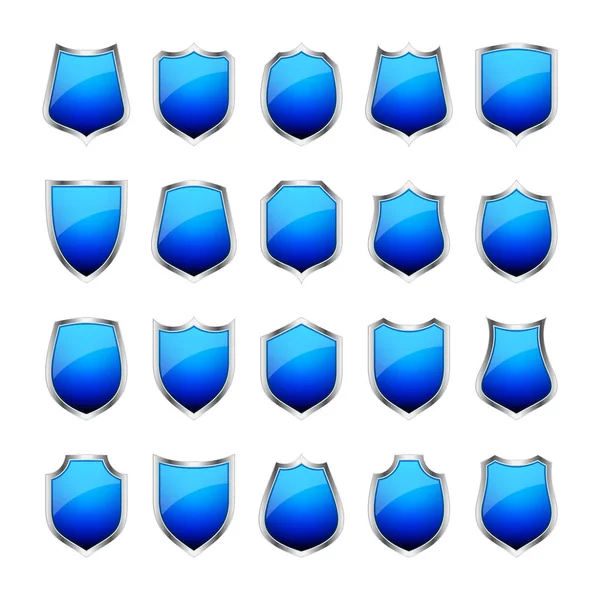 Набір Різних Старовинних Значків Щита Чорні Геральдичні Щити Синій Захист — стоковий вектор