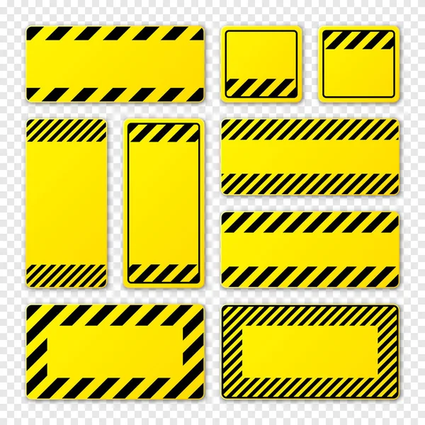 Různé Žluté Výstražné Značky Diagonálními Čarami Pozor Nebezpečí Nebo Výstražná — Stockový vektor