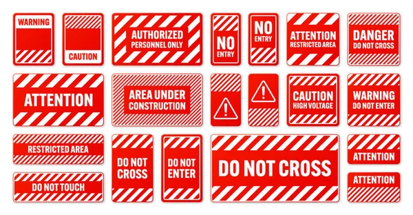 Varias Señales Advertencia Blancas Rojas Con Líneas Diagonales Atención Señal — Archivo Imágenes Vectoriales