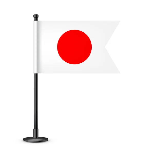 Bandeira Mesa Japonesa Realista Poste Aço Preto Lembrança Japão Bandeira — Vetor de Stock