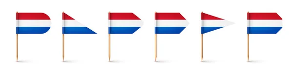 Realistické Různé Holandské Párátka Vlajky Suvenýr Nizozemska Dřevěné Párátka Papírovou — Stockový vektor