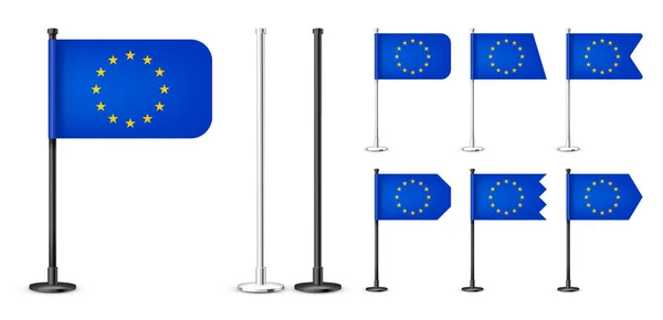 Realista Várias Bandeiras Mesa Europeias Pólo Aço Preto Lembrança Europa — Vetor de Stock