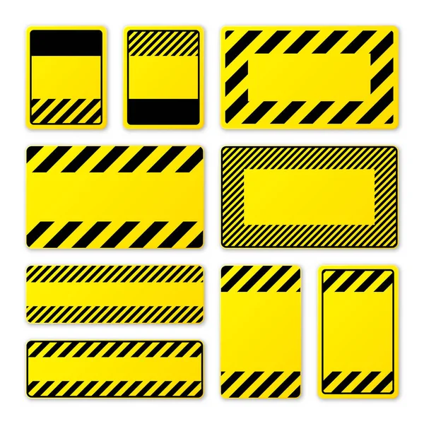 斜線を持つ様々な空白の黄色の警告標識 危険または注意サイン 建設現場の看板 現実的な通知の看板 警告バナー 道路シールド ベクターイラスト — ストックベクタ