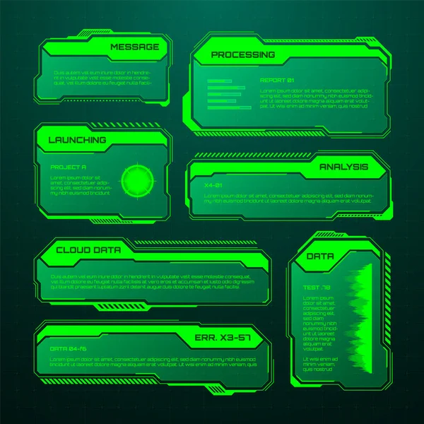 Hud Futurista Verde Elementos Interfaz Usuario Cajas Texto Interfaz Usuario — Archivo Imágenes Vectoriales