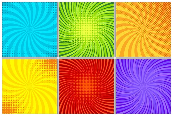 Coloridos Retorcidos Rayos Radiales Cómic Líneas Fondo Cómics Con Movimiento — Archivo Imágenes Vectoriales