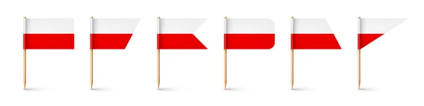 波兰牙签旗 波兰的纪念品 带有纸旗的木制牙签 位置标记 地图指针 广告和促销的空白模型 矢量说明 — 图库矢量图片