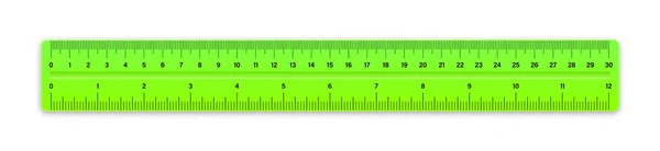 Реалистичная Зеленая Пластиковая Линейка Измерительными Шкалами Делениями Метками Школьная Линейка — стоковый вектор