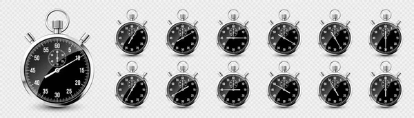 Chronomètre Classique Réaliste Chronomètre Métal Brillant Compteur Temps Avec Cadran — Image vectorielle