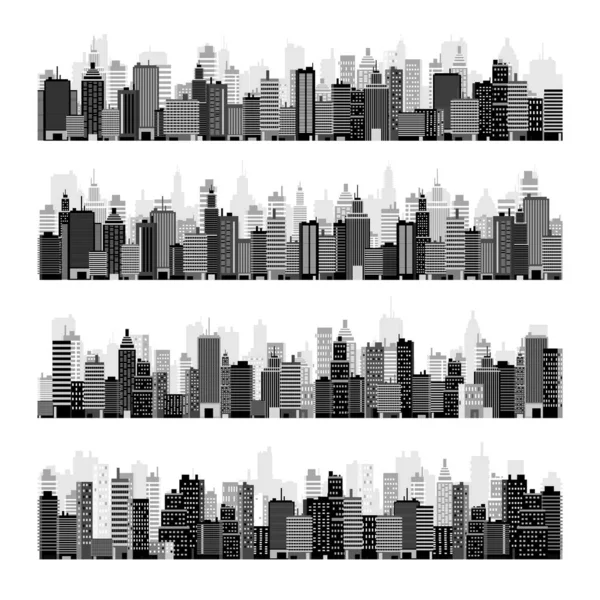 City Silhouettes Cityscape Town Skyline Horizontal Panorama Midtown Downtown Various — Stock Vector