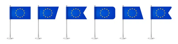 Реалистичные Европейские Настольные Флаги Хром Стальном Столбе Сувенир Европы Настольный — стоковый вектор