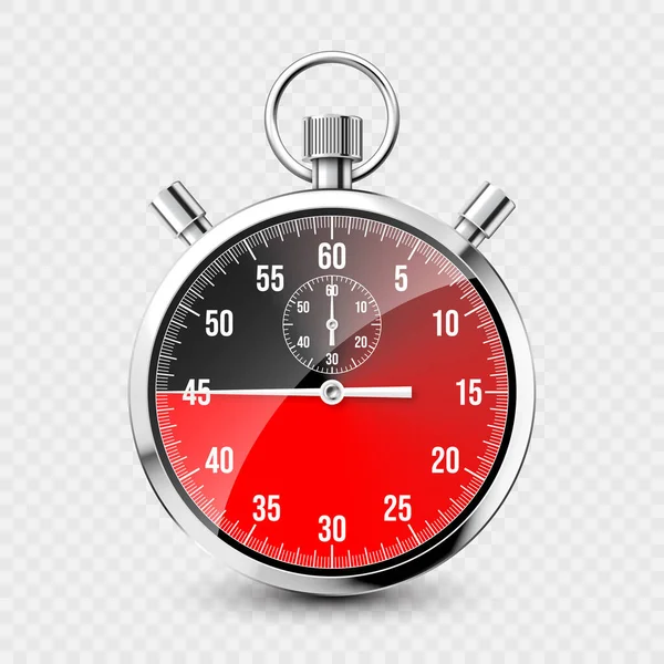 Realistyczny Klasyczny Stoper Błyszczący Metalowy Chronometr Licznik Czasu Tarczą Czerwony — Wektor stockowy