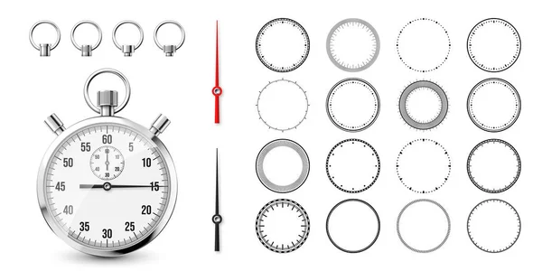 Klassieke Stopwatch Met Wijzerplaten Glanzende Metalen Chronometer Tijdteller Met Wijzerplaat — Stockvector