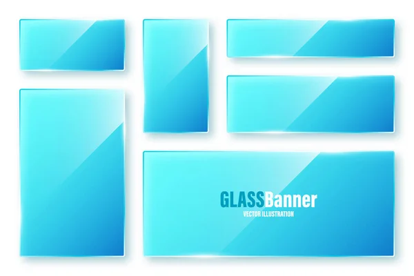 Realistic Isolated Glass Frames Collection Blue Transparent Glass Banners Flares — Stockvector