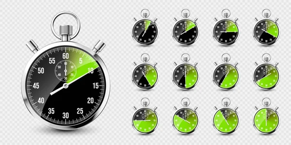 Ρεαλιστικό Κλασικό Χρονόμετρο Λαμπερό Μεταλλικό Χρονόμετρο Χρονόμετρο Καντράν Πράσινο Χρονόμετρο — Διανυσματικό Αρχείο