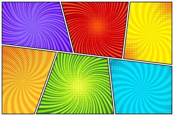 Colorful Twisted Comic Book Radial Rays Lines Comics Background Motion — Stock Vector