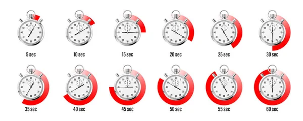 Cronómetro Clásico Realista Cronómetro Metal Brillante Contador Tiempo Con Esfera — Vector de stock