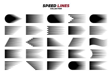 Siyah çizgi film ya da yuvarlak köşeli komik hız çizgileri. Hareket etkisinde basit bir çizgi. Çizgi roman tasarım elemanı. Vektör koleksiyonu.