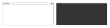 Boş web tarayıcısı, araç çubuğu ve arama alanı olan internet sayfası penceresi. Modern web sitesi düz stil, çizgi sanatı. Bilgisayar, tablet ve akıllı telefon için tarayıcı modeli. Vektör illüstrasyonu.