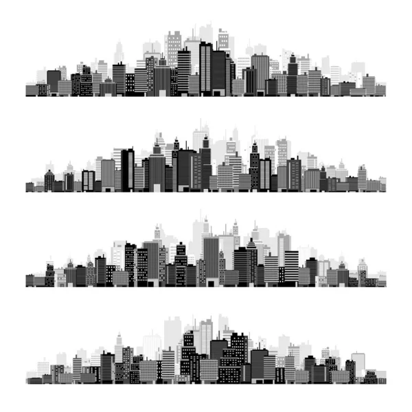 城市的轮廓 城市景观 城市天际线 横向全景 市中心 有各种各样的建筑物 房子和摩天大楼 矢量说明 — 图库矢量图片