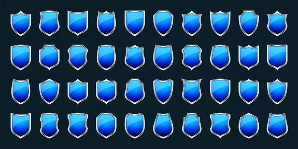 Conjunto Varios Iconos Escudo Vintage Escudos Heráldicos Negros Símbolo Azul — Vector de stock