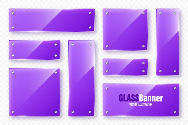 Realistische Glazen Frames Collectie Violet Transparante Glazen Spandoeken Met Flares — Stockvector