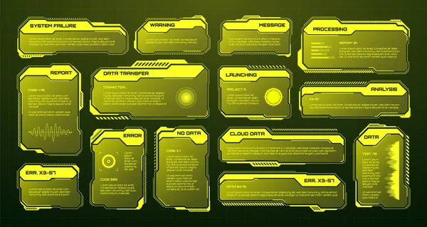 Yellow Futuristic Hud Elements Sci User Interface Text Boxes Callouts — Stock Vector