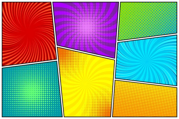 Colorful Twisted Comic Book Radial Rays Lines Comics Background Motion — Stock Vector