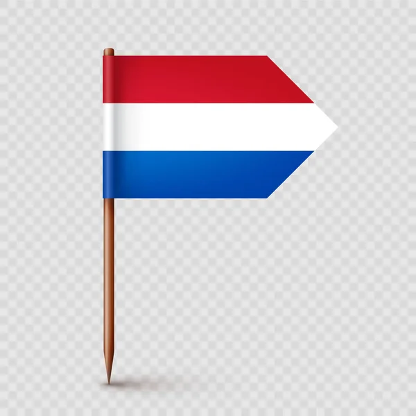 本物のオランダの爪楊枝旗 オランダのお土産 紙の旗を持つ木製のつまようじ 位置情報 地図ポインタ 広告やプロモーションのためのブランクモックアップ ベクターイラスト — ストックベクタ