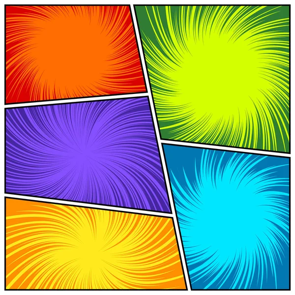 Coloridos Retorcidos Rayos Radiales Cómic Líneas Fondo Cómics Con Movimiento — Archivo Imágenes Vectoriales