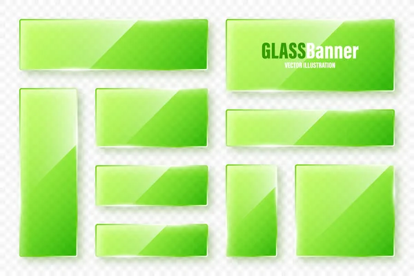 Коллекция Реалистичных Стеклянных Рам Зеленые Прозрачные Стеклянные Баннеры Бликами Бликами — стоковый вектор