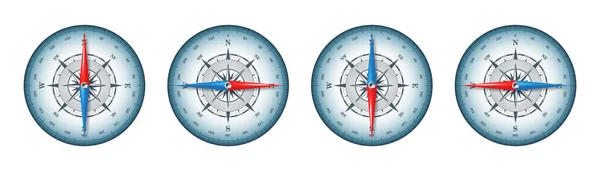 stock vector Marine compass, nautical wind rose with cardinal directions of North, East, South, West and degree markings. Geographical position and orientation, cartography and navigation. Vector illustration.