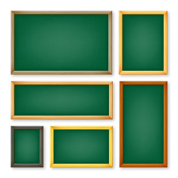 Realistic Various Chalkboards Wooden Frame Green Restaurant Menu Board School — Stock Vector