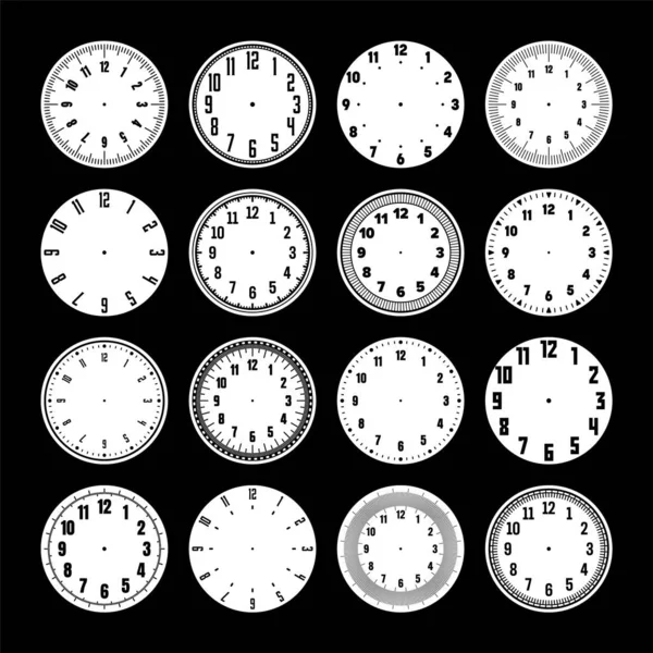 機械式時計の顔は ベゼルとダイヤルを見てください 時間のマークと数字とタイマーやストップウォッチ要素 区画付きのブランク測定円スケール ベクターイラスト — ストックベクタ