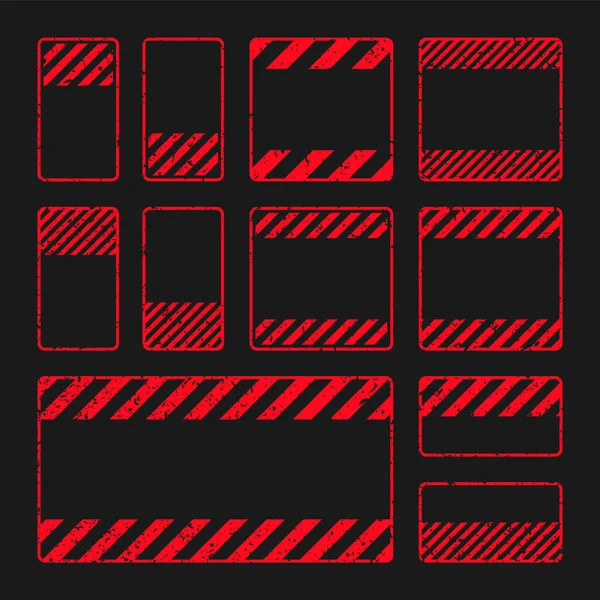 Varios Signos Advertencia Grunge Rojo Con Líneas Diagonales Antigua Atención — Vector de stock
