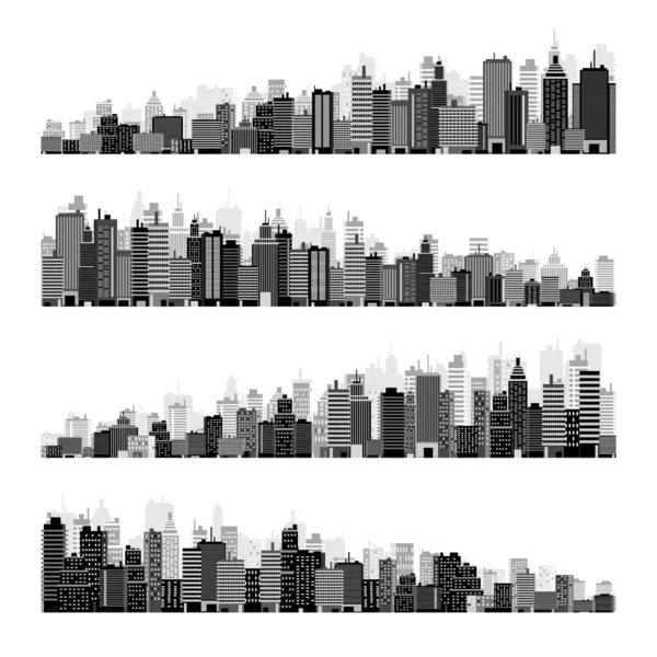 Městské Siluety Cityscape Panorama Města Horizontální Panorama Midtown Centrum Různými — Stockový vektor