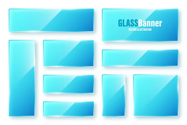 Realistic Isolated Glass Frames Collection Blue Transparent Glass Banners Flares — стоковый вектор