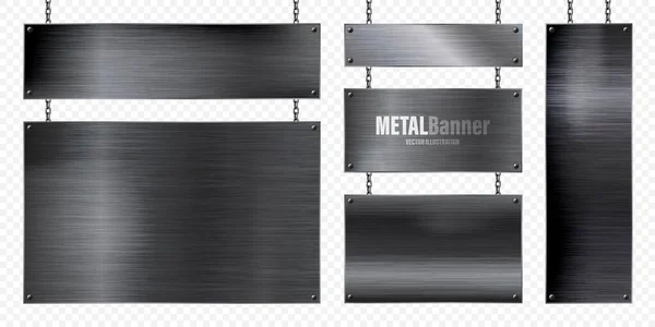 Bandeiras Metal Penduradas Uma Corrente Placa Aço Brilhante Realista Com —  Vetores de Stock