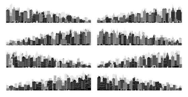 City Silhouettes Cityscape Town Skyline Horizontal Panorama Midtown Downtown Various — Stock Vector