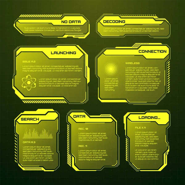 Yellow Futuristic Hud Elements Sci User Interface Text Boxes Callouts — Vector de stock