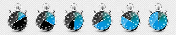 Realistické Klasické Stopky Lesklý Kovový Chronometr Časoměr Ciferníkem Modrý Odpočítávací — Stockový vektor