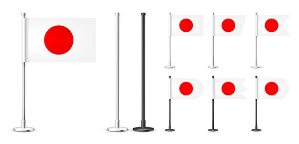 Realistické Různé Japonské Tabulky Vlajky Chromované Ocelové Tyči Suvenýr Japonska — Stockový vektor