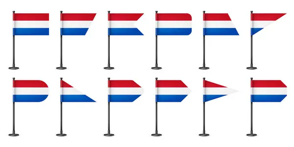 Realista Várias Bandeiras Mesa Holandesas Pólo Aço Preto Lembrança Holanda — Vetor de Stock