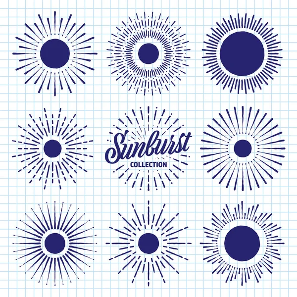 Χειροποίητη Ηλιαχτίδα Αντίκα Ακτίνες Ηλιοβασιλέματος Καρό Φύλλο Χαρτιού Ανεμοδαρμένος Ήλιος — Διανυσματικό Αρχείο