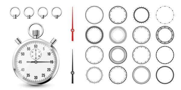 Klasyczny Stoper Twarzą Zegara Błyszczący Metalowy Chronometr Licznik Czasu Tarczą — Wektor stockowy