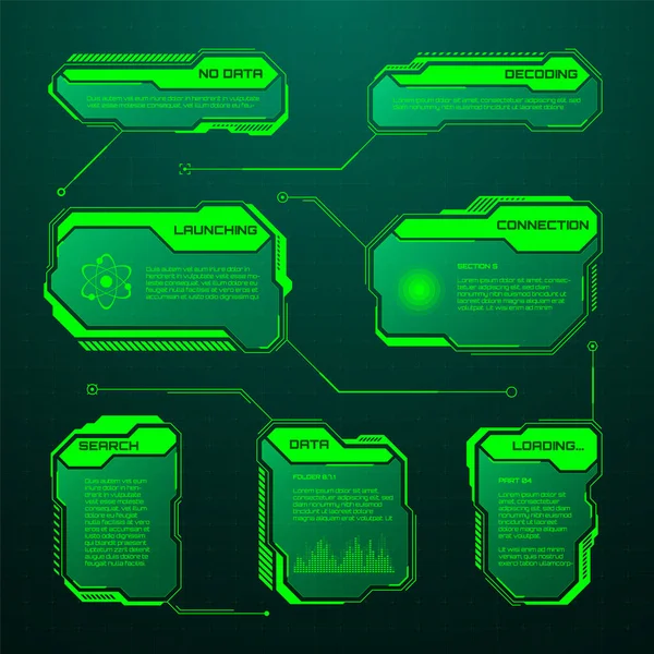 Green Futuristic Hud Elements Sci User Interface Text Boxes Callouts — Stock Vector