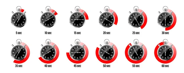 Gerçekçi Klasik Kronometre Parlak Metal Kronometre Çevirmeli Siyah Zaman Sayacı — Stok Vektör