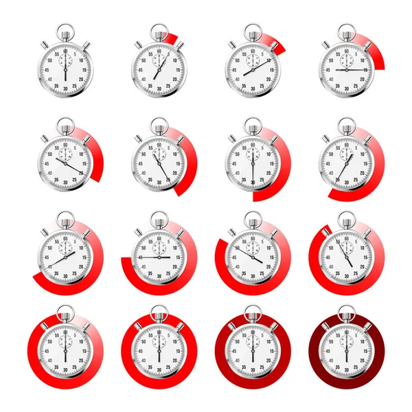 Реалистичный Классический Секундомер Блестящий Металлический Хронометр Счетчик Времени Циферблатом Красный — стоковый вектор