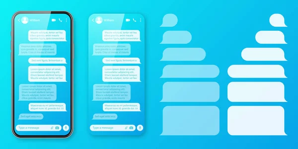 Smartphone Realistico Con App Messaggistica Sfondo Blu Colorato Cornice Sms — Vettoriale Stock