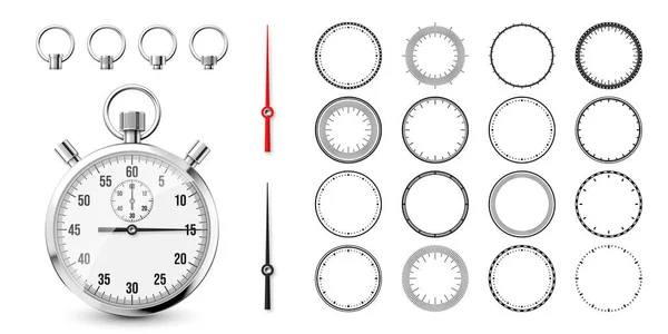 Cronômetro Clássico Com Rostos Relógio Cronômetro Metal Brilhante Contador Tempo — Vetor de Stock