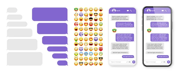App Messaggistica Smartphone Design Dell Interfaccia Utente Con Emoji Cornice — Vettoriale Stock